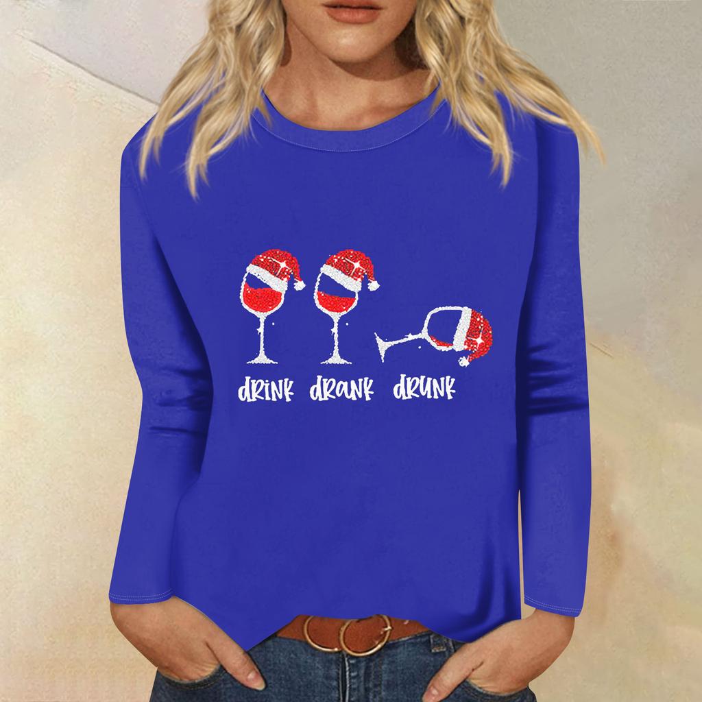 Women's Loose Comfortable Casual Fashion Round Neck Christmas Print Long Sleeve Hoodie