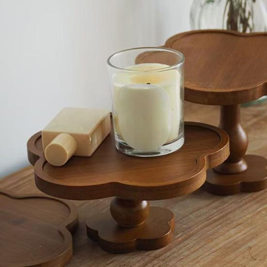 Holz Blume-förmiges Tablett Dekorative Kerzenhalterplatte Rustikaler Tischplatten Schmuckorganisator Bauernhaus Servieren
