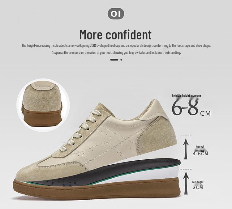 Men's Breathable Lace-up Sports Shoes, 8cm Height Increasing, Lightweight, Thick Sole, Casual Training Board Shoes