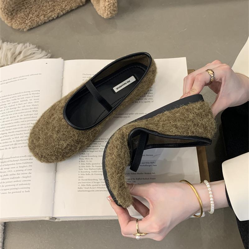 Fashion Bailamos New Brand Women Flats Round Toe Shallow Slip On Ladies Casual Ballet Fur Shoes Soft Leather Eelgant Dress Shoes Mujer