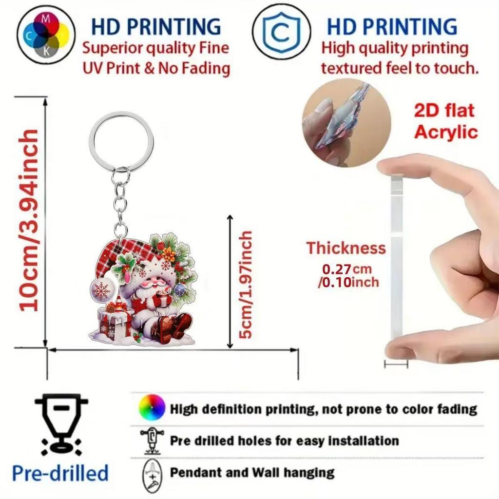 Acrylic 2D Christmas Keychain Pendant – Perfect Holiday Backpack Ornament