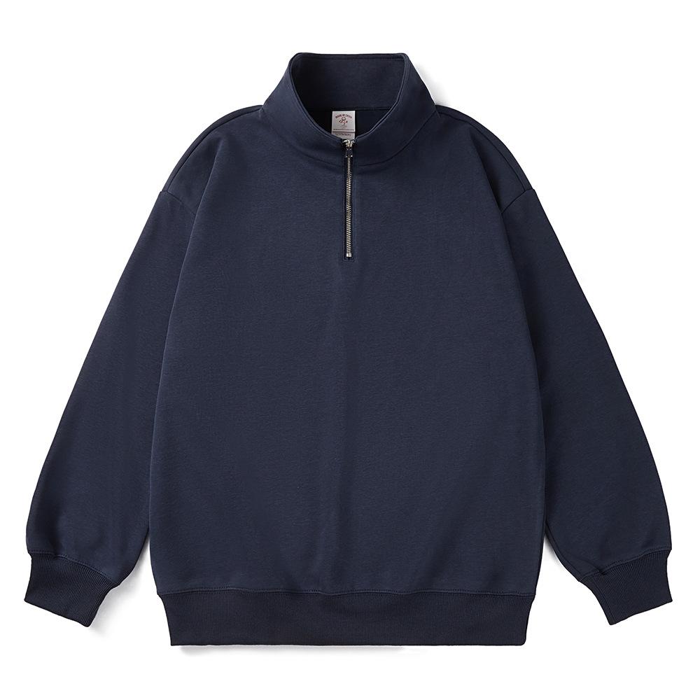 

Men s Spring/Autumn Textured Half-Zip Hoodie - Loose, Long Sleeve, Stand Collar Pullover Jacket M темно-синього кольору