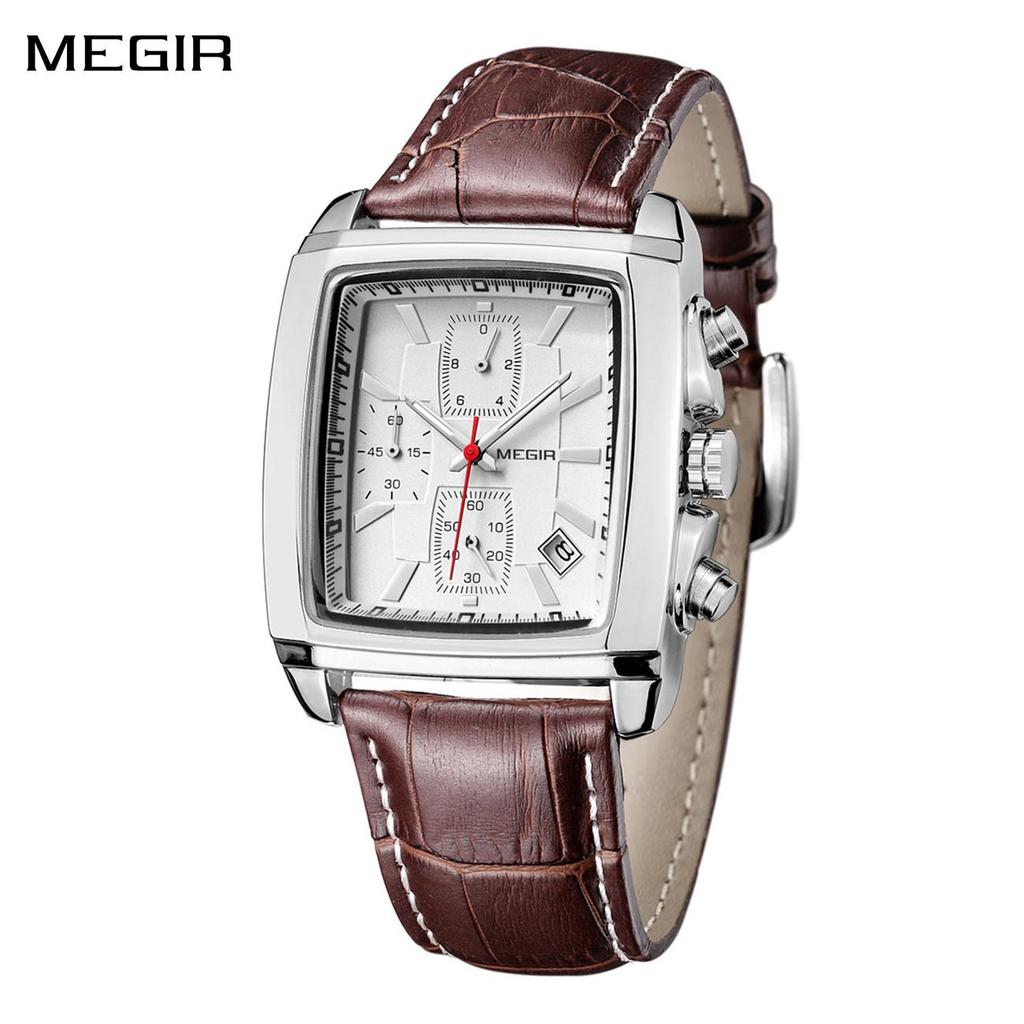Megir Freizeituhren Mode Herren Quarz Armbanduhren Lederarmband Wasserdicht Leuchtend Herrenuhr Chronograph 2028