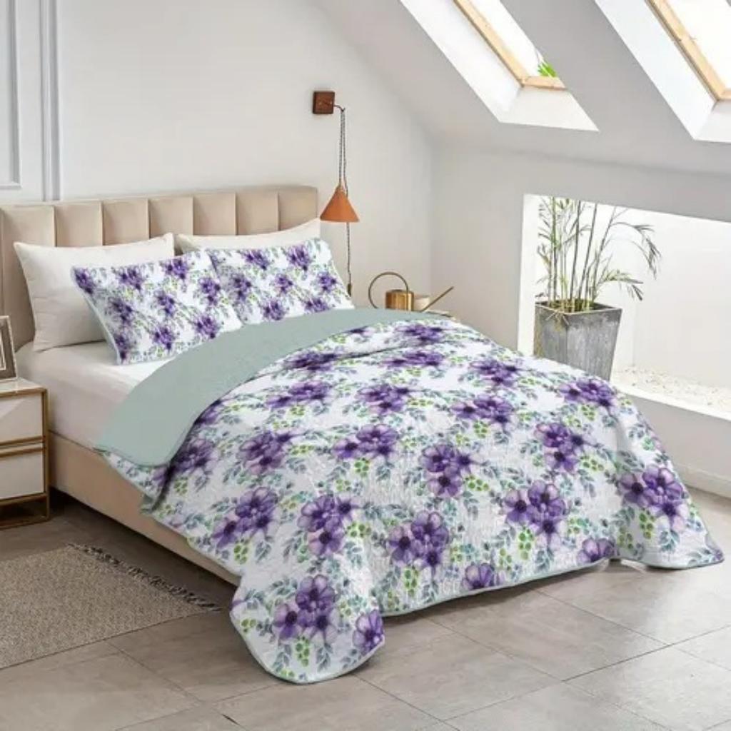 Luksusowa poszewka na kołdrę z fioletowym wzorem kwiatowym, rozmiar Queen King, drukowana cyfrowo 3D, pościel, miękka i wygodna, zestaw 3-częściowy