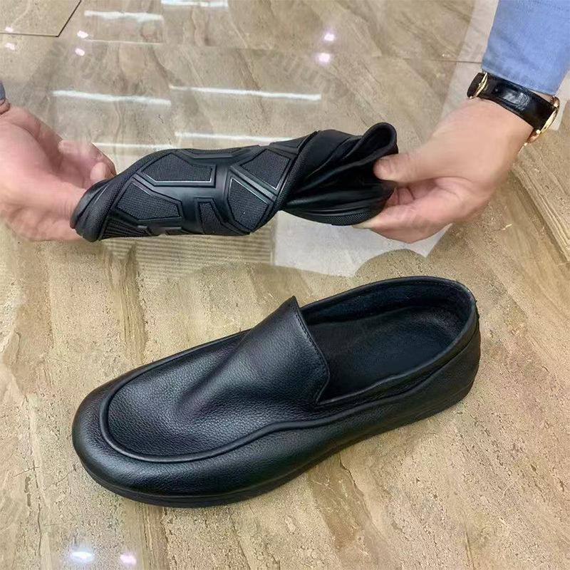 Fashion Men's Non Slip Leather Shoes Spring Autumn Fashion Slip On Outdoor Casual Shoes Lightweight Comfortable Soft Sole Business Shoes