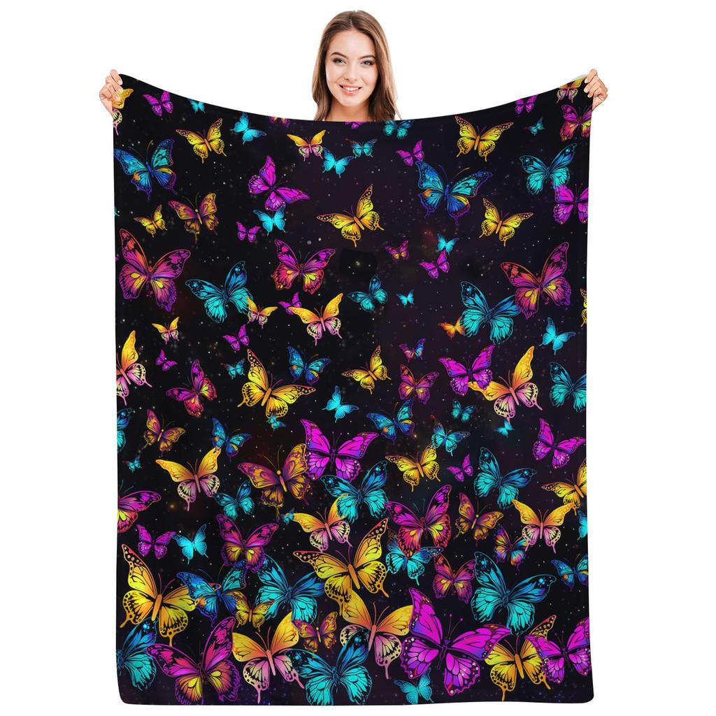 Colorful Butterfly Pattern Digitalprinted Polyester Bedroom Velvet Flannel Cover Blanket Fleece Soft Cover Blankets for Beds