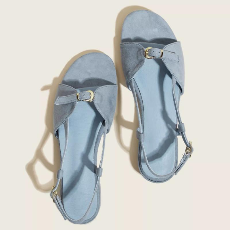 

Fashion High Quality Faux Suede Flat Sandals Women Fashion Back Strap Metal Buckle Brand Designer Shoes Comfort Open Toe Beach Sandals 39 небесно-голубой