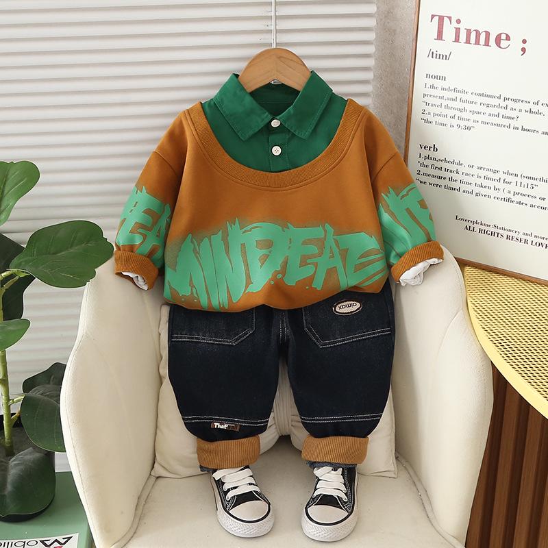 

Модный комплект толстовки для мальчиков в корейском стиле на весну 2025 года - Модная зимняя кофта для детей среднего и старшего возраста 120cm темно-коричневого