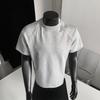 Men's Retro Casual Raglan T-Shirt with Ribbed Patchwork and Small Collar