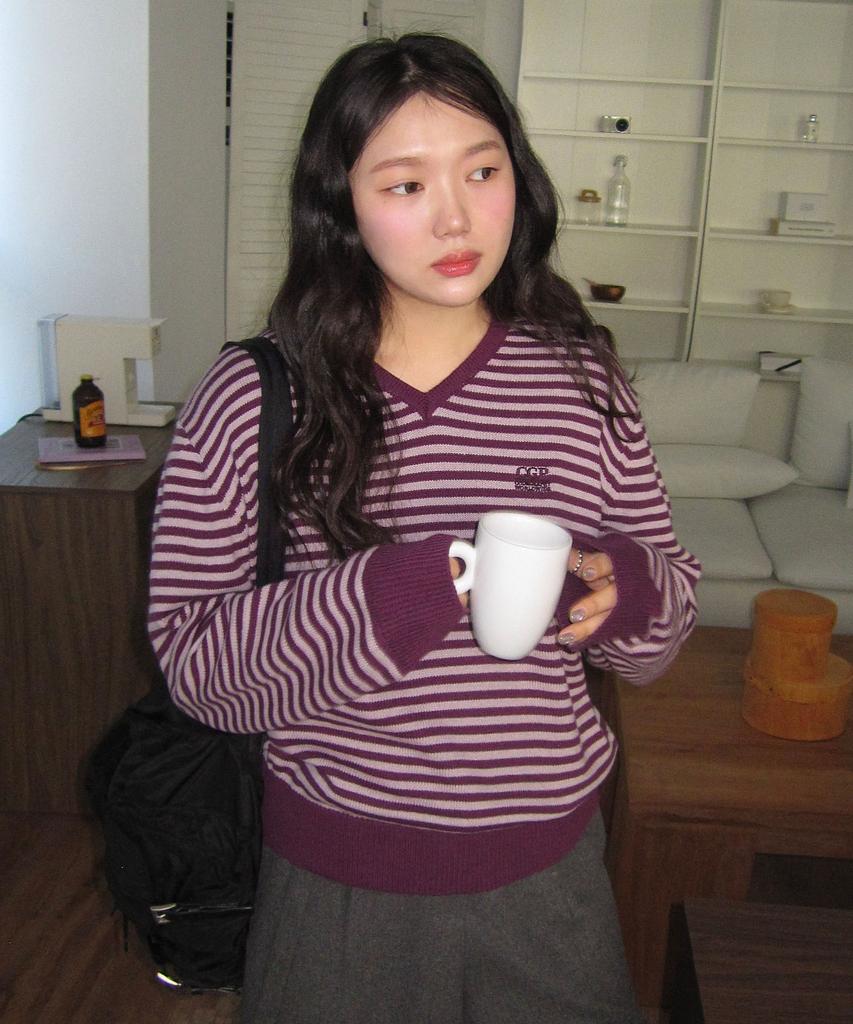 CGP (Women) Striped V-Neck Knit - Purple