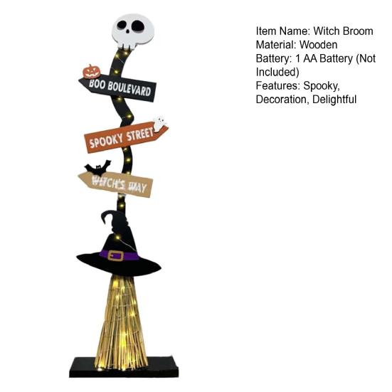 Halloween Wood Witch Broom Porch Sign Spooky Halloween Witch Broomstick for Indoor Outdoor Porch Yard Home Decor