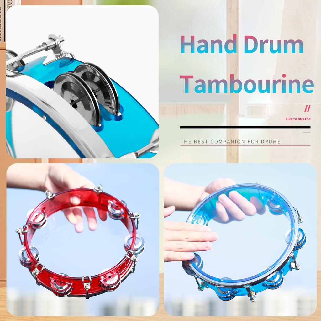 8 Inch Tambourine Hand Drum Handbell Drum Self-Tuning Double Row Tambourine Educational Enlightenment Percussion Instrument