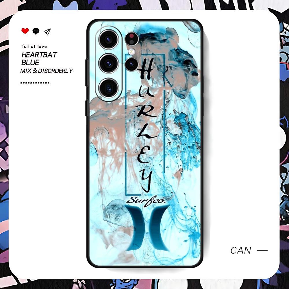 Hot Brand Hurley Phone Case For Samsung Galaxy S26 S25 S24 S23 S22 S21 S20 Plus Ultra Limited Soft Black