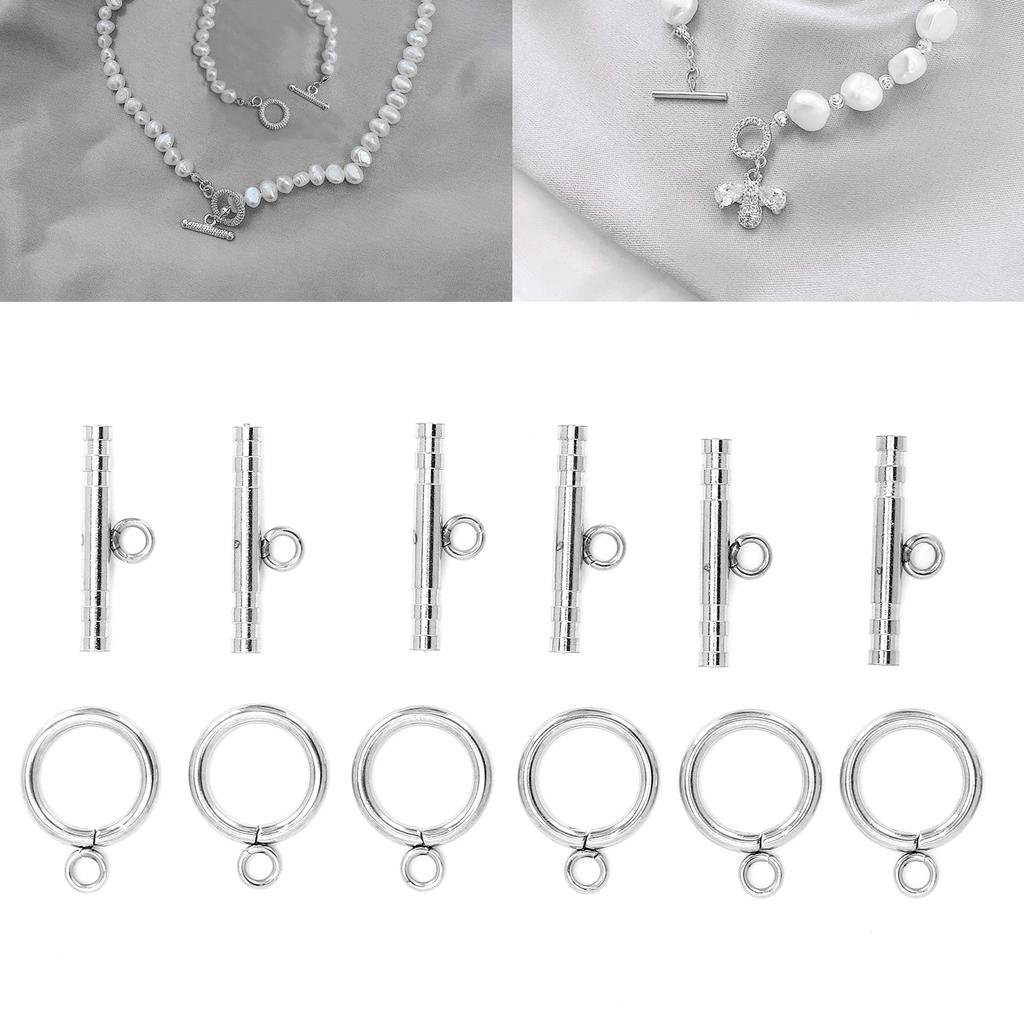 Stainless Steel Round Toggle Clasps T Bar Clasps for Necklace Jewelry Making Steel Color