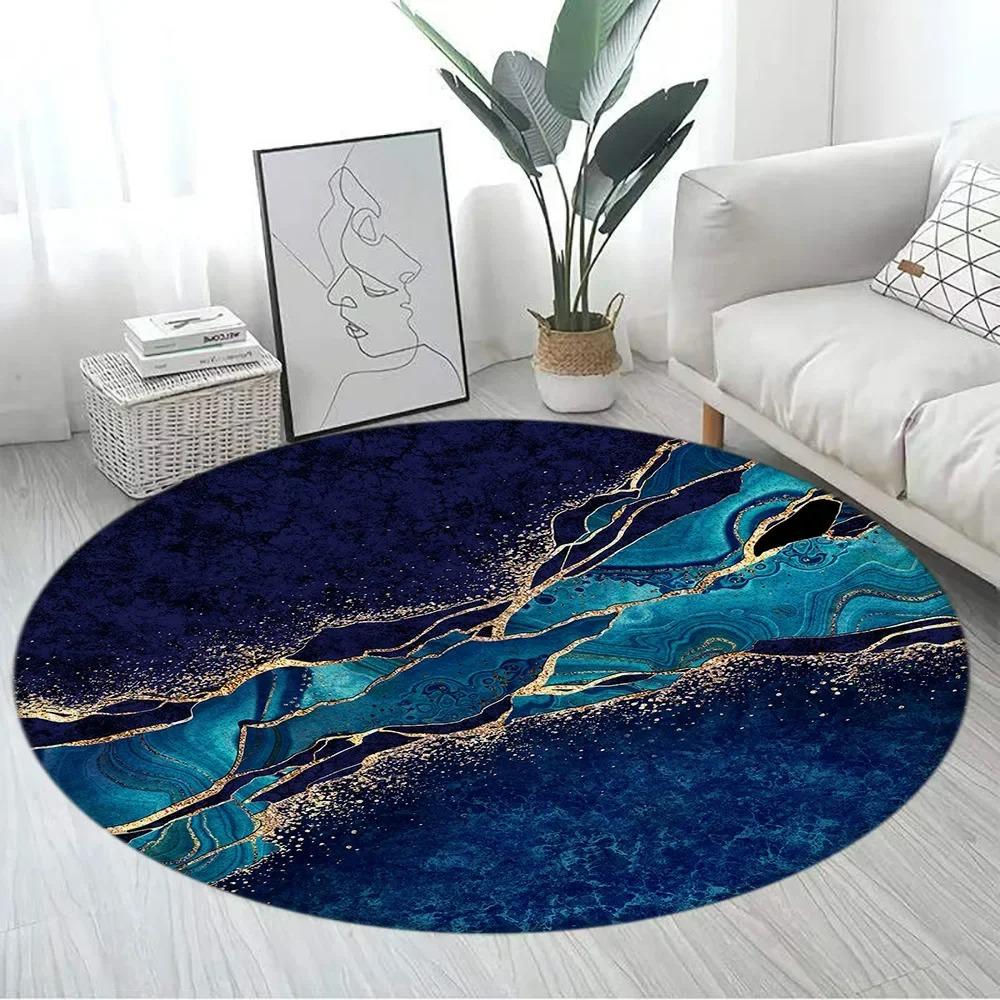 Marble Pattern Round Carpet Large Size Area Rugs for Living Room Bedroom Bathroom Soft Children Crawling Play Mat Home Decor