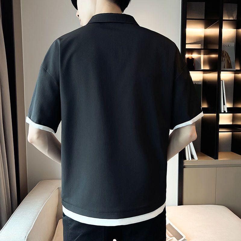 V-neck Solid Color Summer Simplicity All-match Men's Clothing Fashion Casual New Short Sleeved Black White Loose T-shirts Top