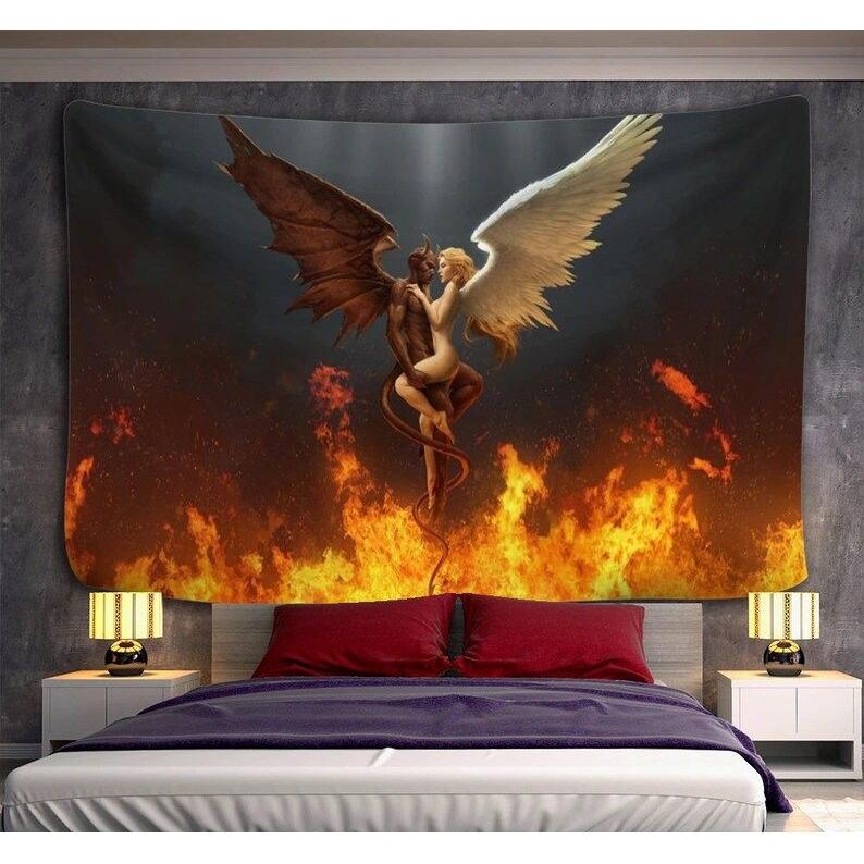 Tapestry angel and devil demon hell 75x100