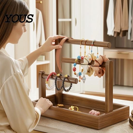 Space Saving Desktop Organizer Wooden Headband Holder Stand, Hair Accessories Tray for Hairbands, Scrunchies, Stand Ties, Bows & Clips, Jewelry