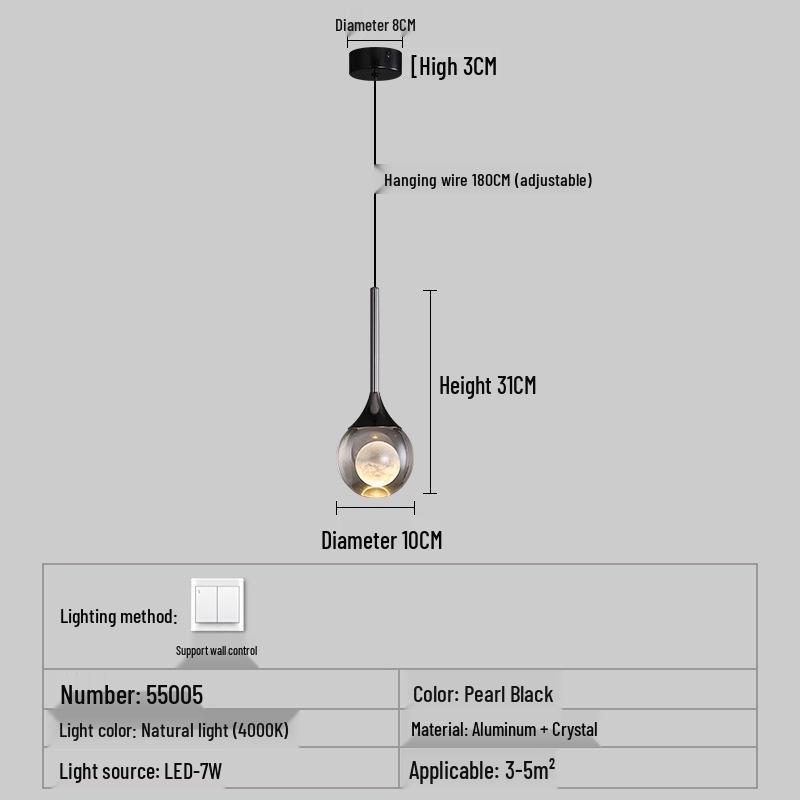

Nordic Minimalist Glass Pendant Lamp for Bedside, Living Room, Dining Room, or Bar 7W