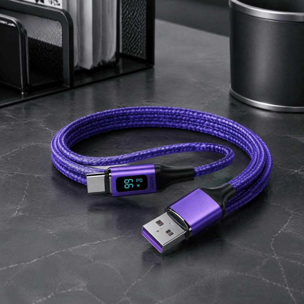 Real-Time Display USB-A To USB-C Cable 66W Fast Charging Data Cable Laptop Charging