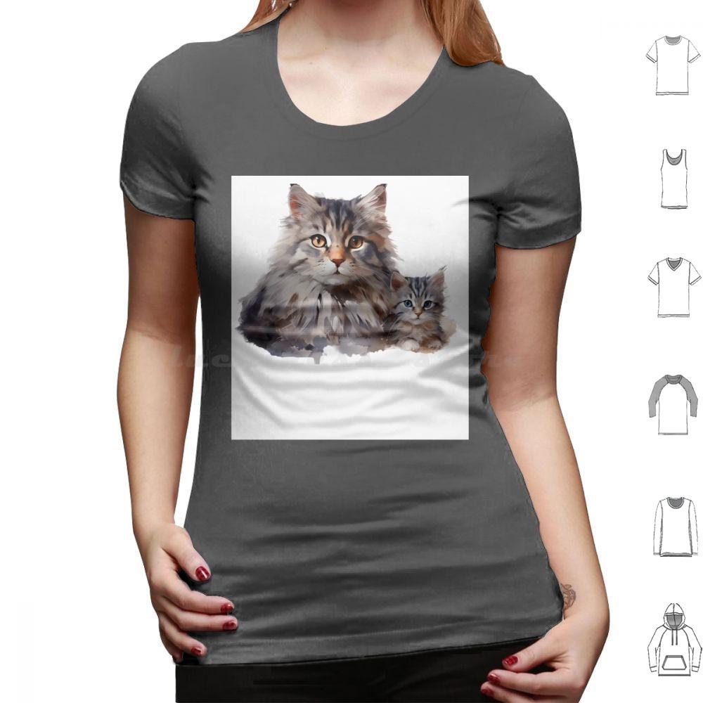 Loving Mother Cat And Her Playful Kitten T Shirt Cotton Men Women DIY Print Cat Illustration Mother Cat And Kitten Cute Cat