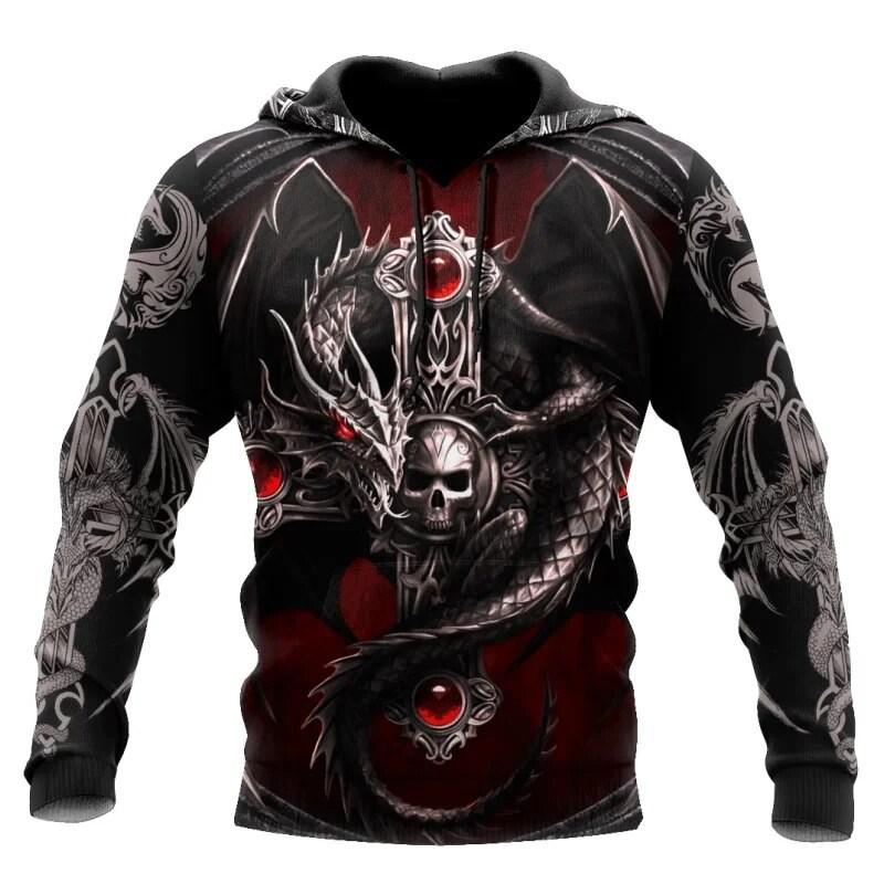 Spring Autumn Men's Hoodie 3D Printing Skull Pattern Hoodie Fashion Daily Casual Sweatshirt Pocket Pullover Men's Clothing