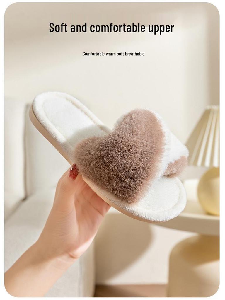 Children's and Women's Winter Fur Cross-Strap Cotton Slippers, Warm, Non-Slip for Home Use
