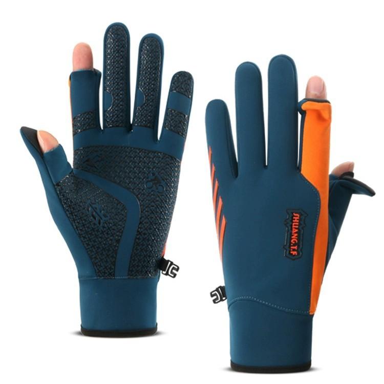 Men's cycling gloves, velvet inner, warm and cold-proof outdoor sports cycling flip, windproof and non-slip gloves