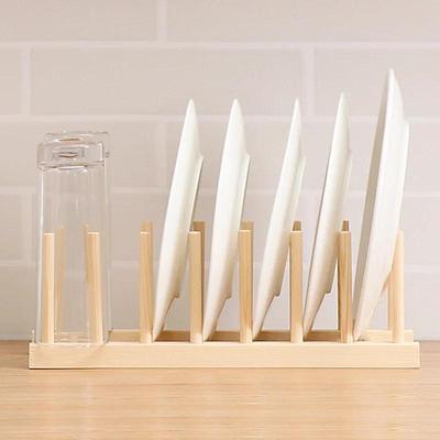 Multifunctional Drain Rack Wooden Plate Rack Dish Rack Kitchen Organizer for Plates/Cutting Boards/Plates/Cups/Pot Lid