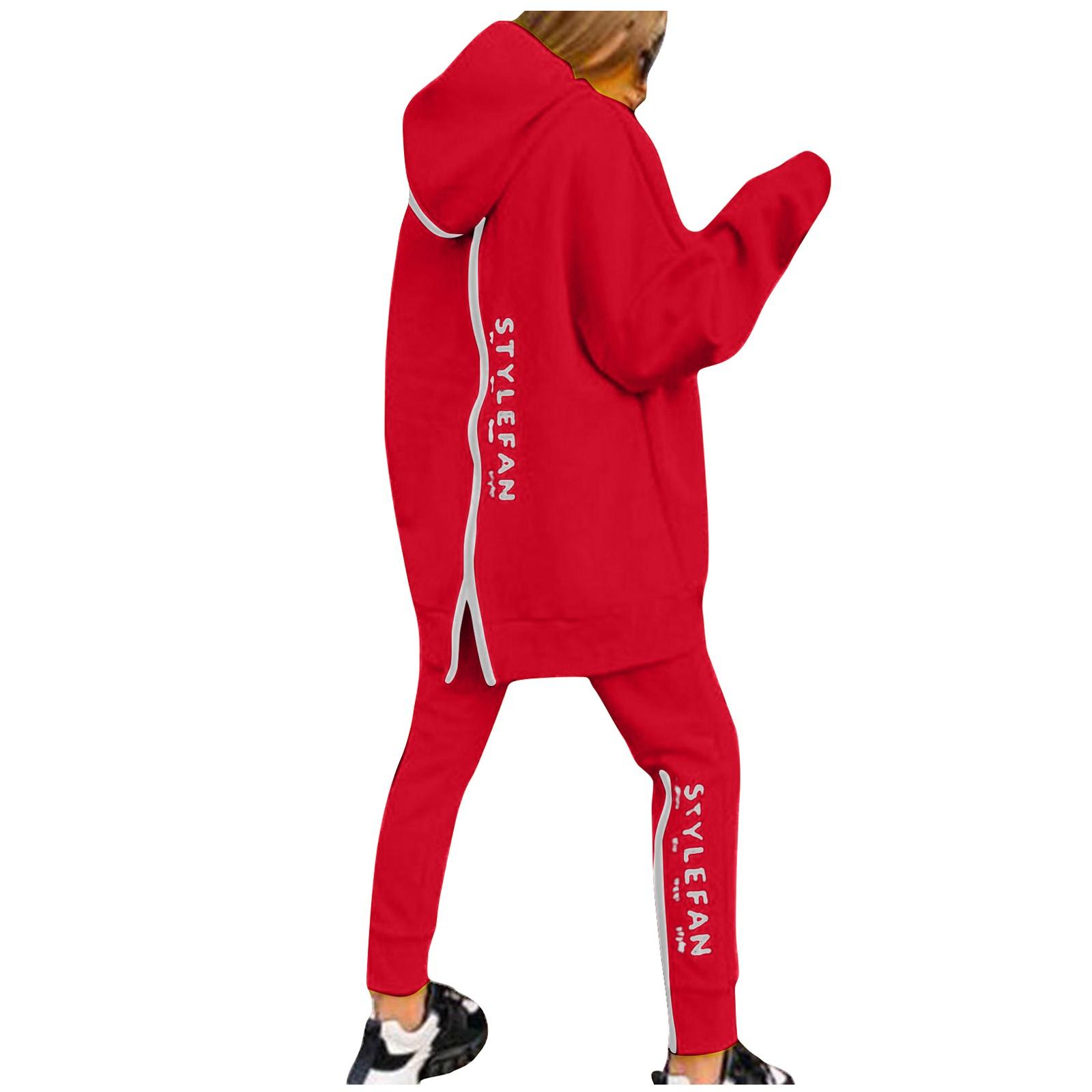 

Fashion Women s Leisure Sports Sweater Trousers Thickened Loose Print Suit XL червоний