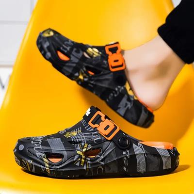 Męskie Modne Klapki EVA na Grubej Podeszwie Unikalny Design Wsuwane Oddychające Buty Ogrodowe z Paskiem Zabezpieczającym i Miękką Wkładką Odpowiednie na Zewnątrz