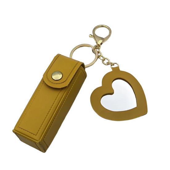 Yousheng Keychain Lipstick Bag Love Mirror Protective Faux Leather Case Portable Keyring Cell Phones Wallet Car Key Chain