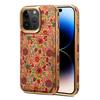 For iPhone 15 Pro Max Card Slots Kickstand Phone Case PU Leather Coated PC+TPU Flower Pattern Printed Cover