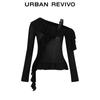 UR 2025 Spring Asymmetrical Ruffle Hem Knit Top