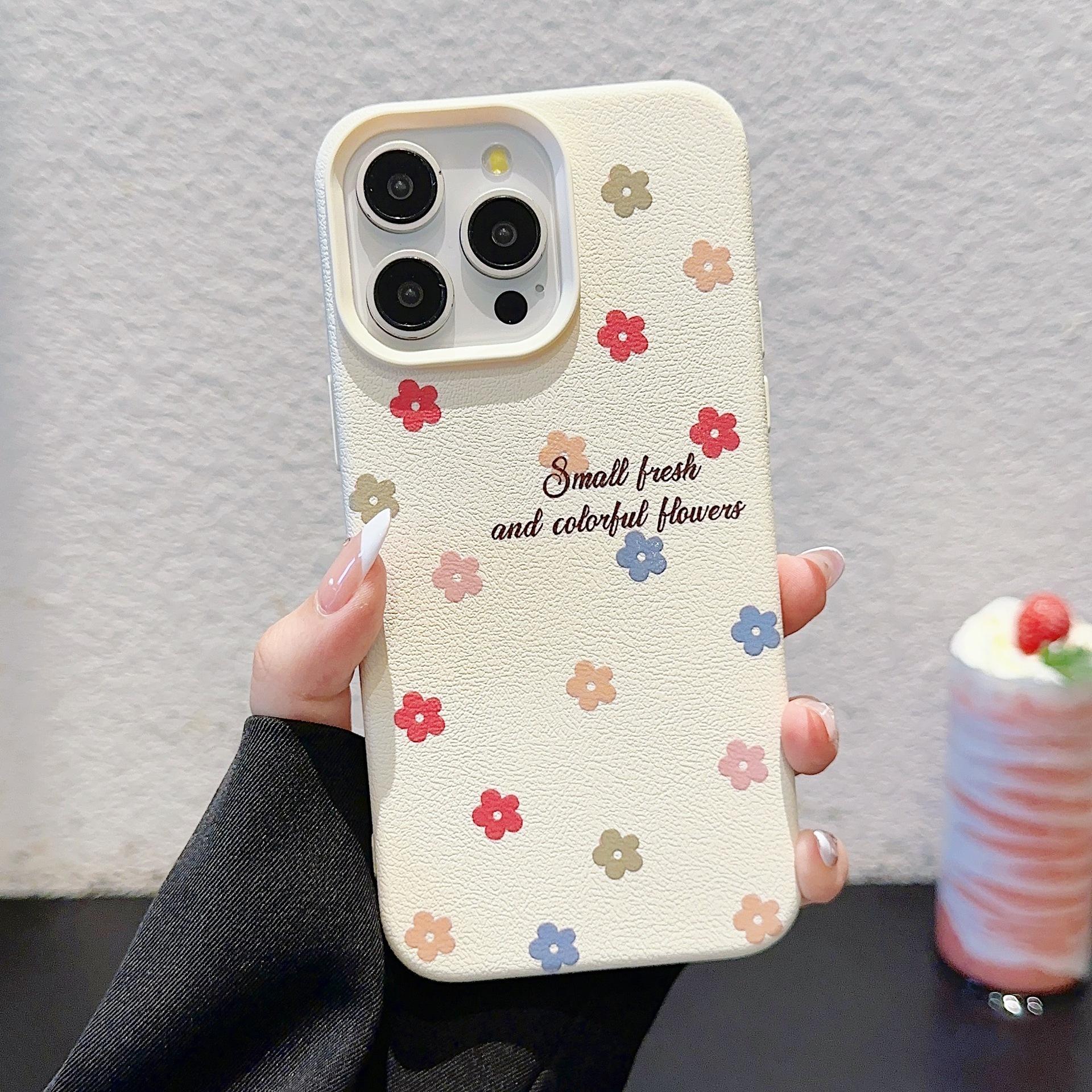 

Leather Ripple Dot Love Flowers Suitable for Apple 16promax Mobile Phone Case IPhone15pro/14/13 Apple XS