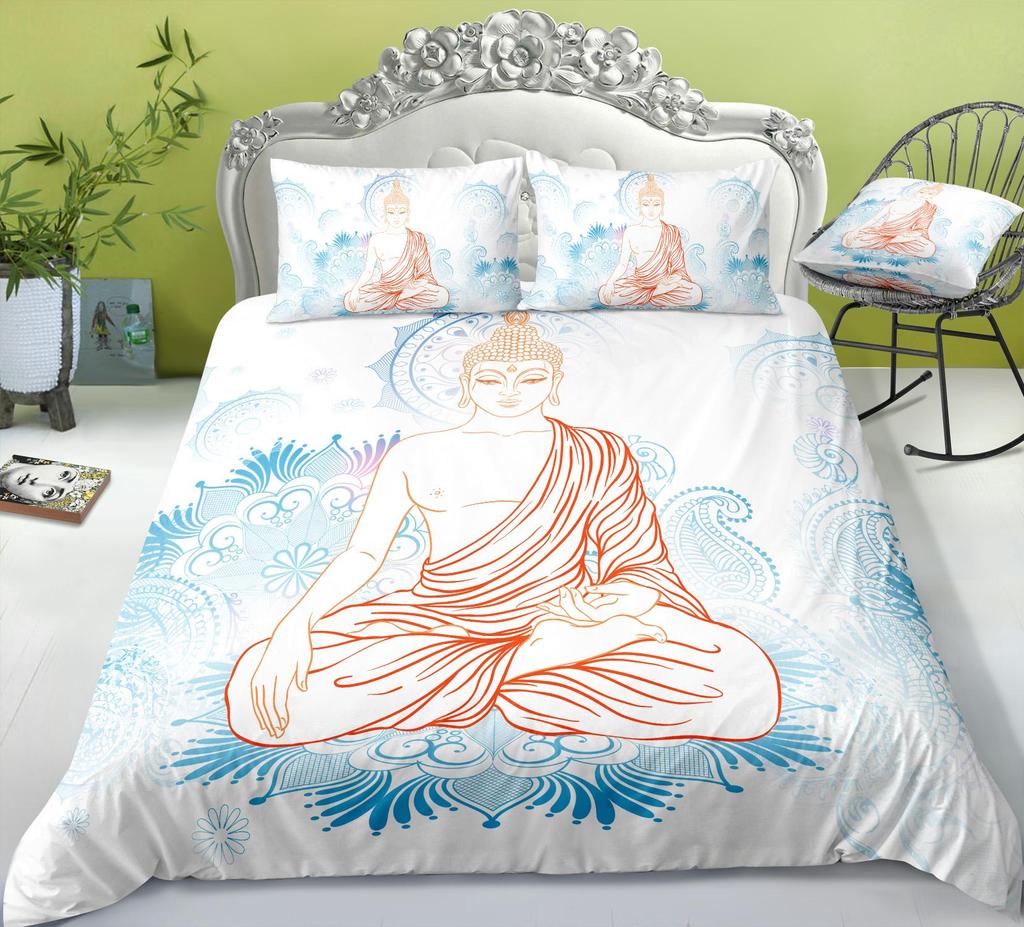 Buddha Creative Printing Bedding Set Personalized Design Quilt Cover and Pillowcase Full-size Microfiber Comfortable Home Decoration