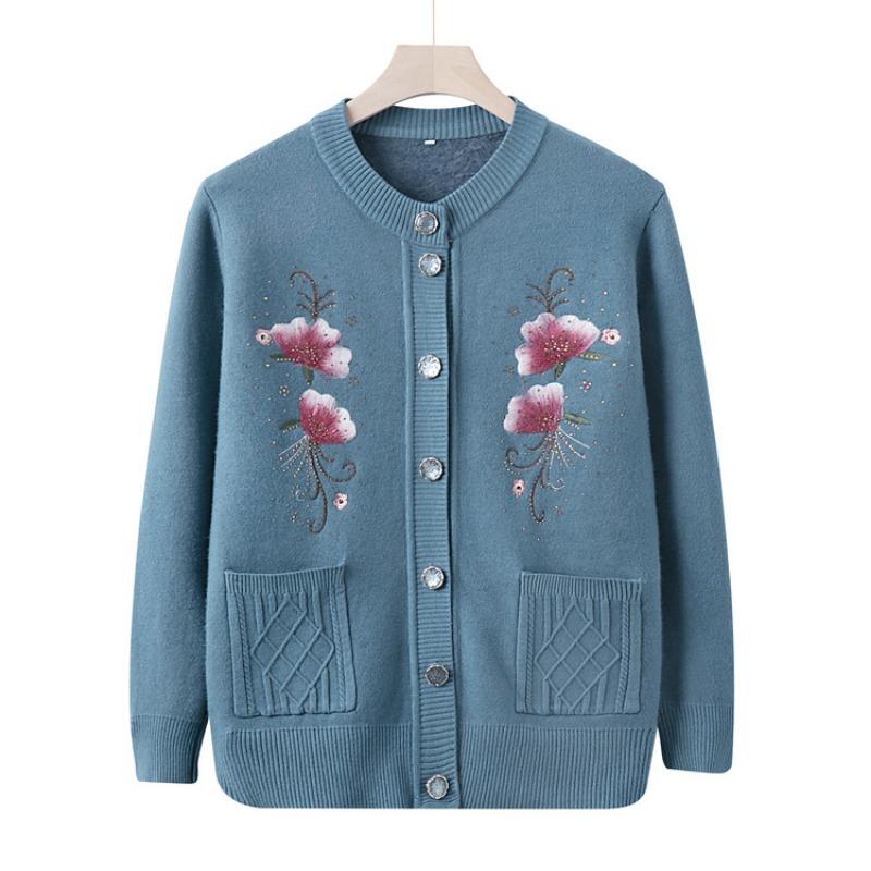 

Флисовый свитер для бабушки, для мужчины среднего возраста, осенне-зимнее утолщенное пальто, женский кардиган, вязаный свитер, теплая кофта 4XL (recommended 130-72.5 kg) синий