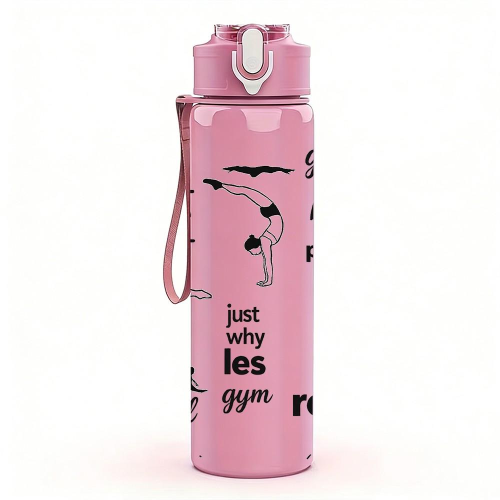 1 Stück Mädchen Fitness Training Slogan Textdruck 750 ml Farbe Kunststoff Sport Wasserflasche Auslaufsicher Klappdeckel mit Strohhalm Geeignet für Sport Büro Zuhause