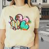 Fashion Women Colorful Rabbit Love Print T Shirt Funny Casual O-neck Short Sleeves T-shirt Summer Female Tee Shirt