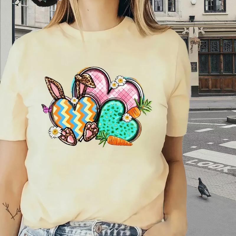Fashion Women Colorful Rabbit Love Print T Shirt Funny Casual O-neck Short Sleeves T-shirt Summer Female Tee Shirt