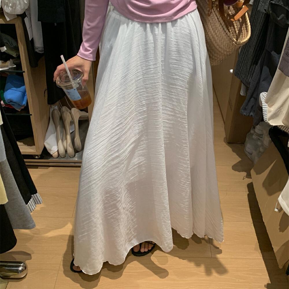 

DIMANAF 2025 Spring Solid Women New Skirts Elastic Elegant White Pleated Skirts Lace High Waist One Size білий