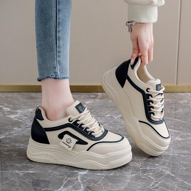 Inner height increase, spring little white shoes new female students thick-soled height increase sports board shoes casual
