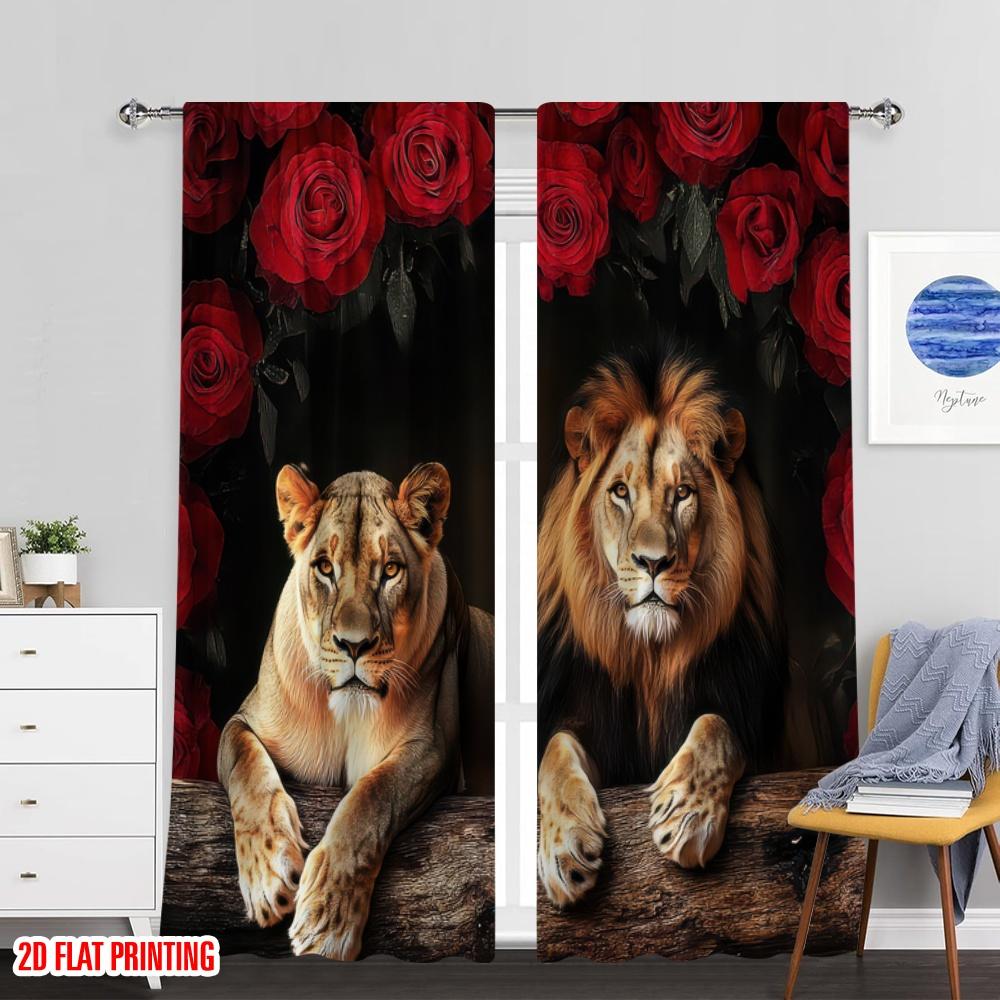Set Of 2 Flat Printing Curtains Lion Versatile Polyester Without Electricity Holiday Decorations Suitable Home Decor Curtain