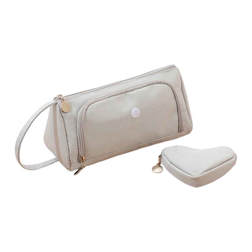 Double Layered Oxford Cloth Pencil Case With Front , Large Capacity,  Japanese Style, High Aesthetics, Student Handheld Stationery Bag