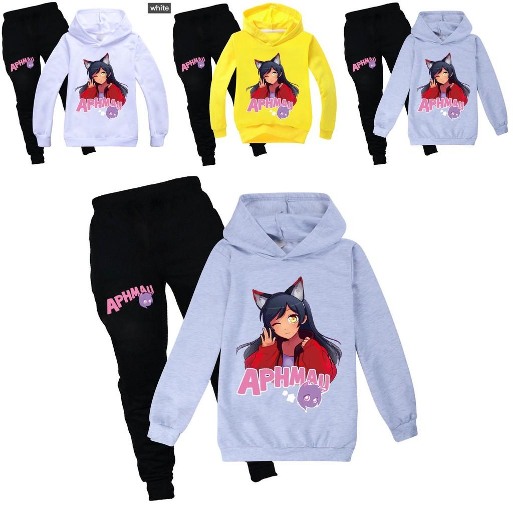 Felpa con Cappuccio e Pantaloni Lunghi in Cotone con Stampa Aphmau per Bambini, Set per Giocare in Inverno e Primavera
