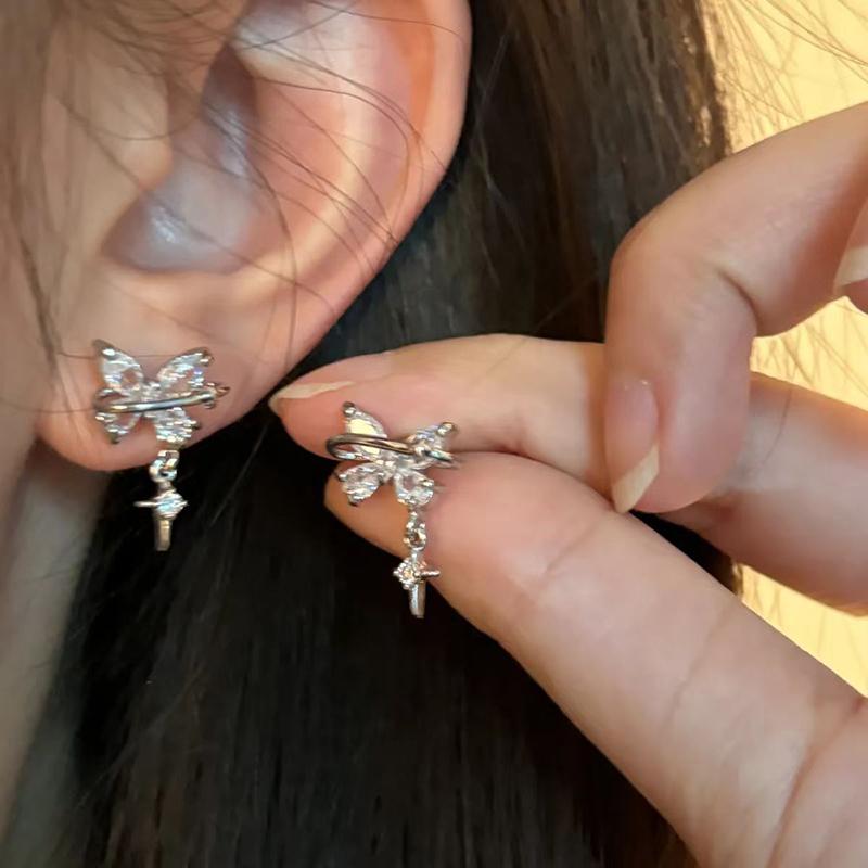 

1Pair Y2K Shiny Zircon Butterfly Stud Earring Sweet Student Zircon Accessories French Simple Crystal Clip Earrings Daily Wear