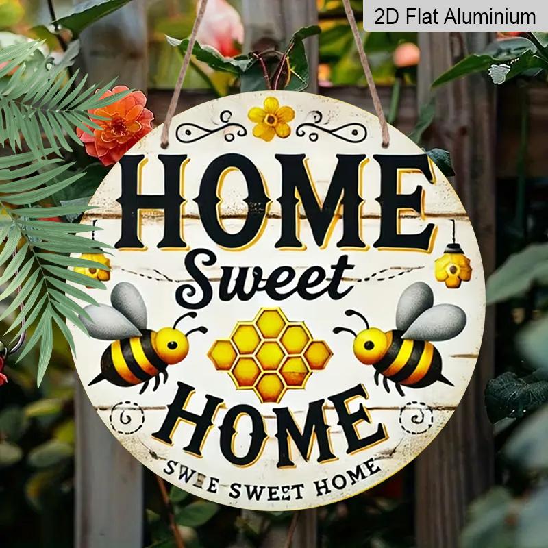 

2D Flat Aluminum Sign Bee and Honeycomb-Themed Decorative Item 7.87 Inches X 7.87 Inches Bee Festival Perfect for Farmhouse, Market, Garden, Front 1pc