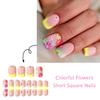 Quadratische Aufklebenägel Blume Falsche Nägel Klebenägel Künstliche Acrylnägel 12 Größen 24 Stück Aufklebenägel für Frauen Mädchen