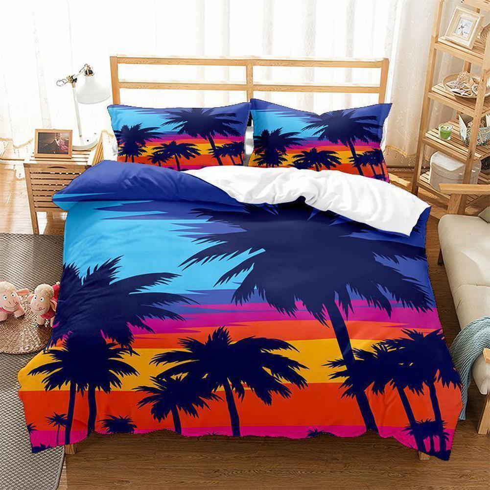 Palm Coconut Tree Dusk Sky Quilt Duvet Cover Set Doona Cover Double Queen