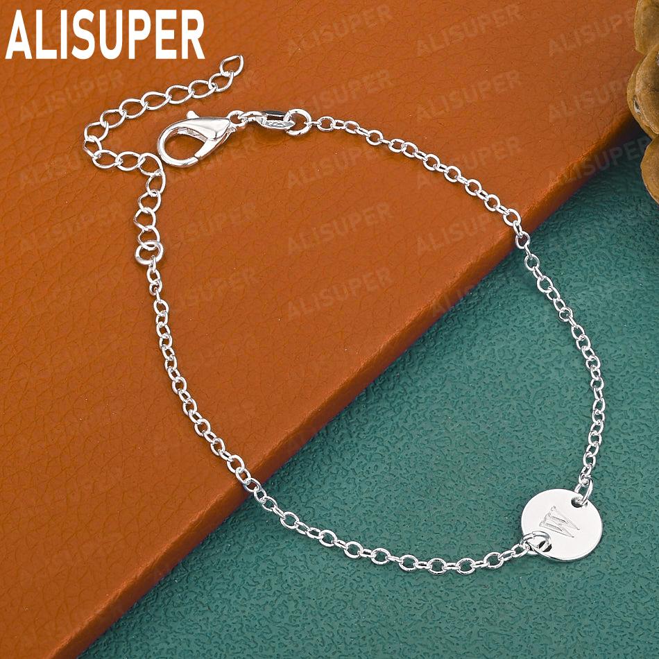 925 Sterling Silver 26-Letter Romantic Round Bracelet - Exquisite Gift Jewelry
